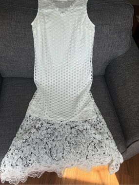 Adiva White Sleeveless Eyelet Maxi Dress with Lace Hem
